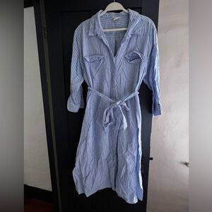 H&M Linen Cotten Blend Midi Shirt Dress